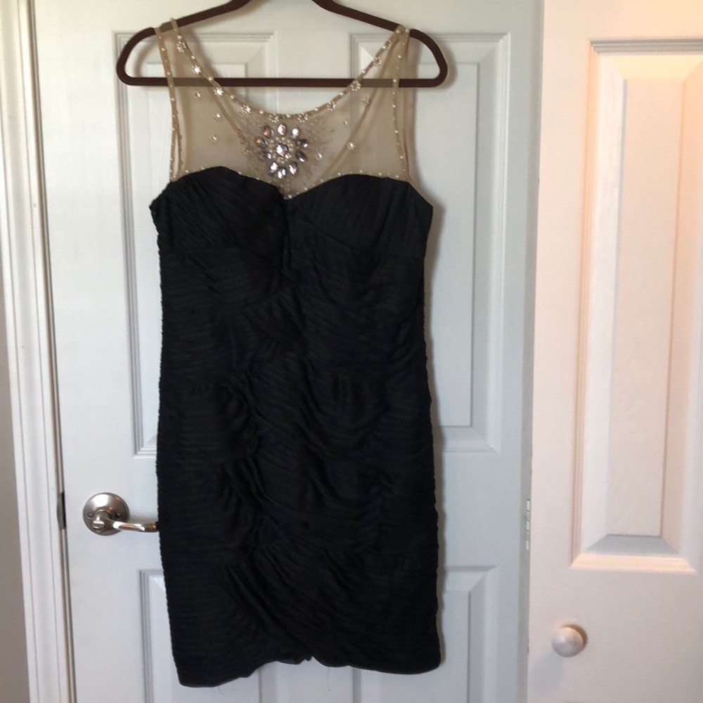 Black Dress with mesh, diamond and pearl detail